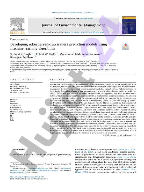 Developing robust arsenic awareness prediction models