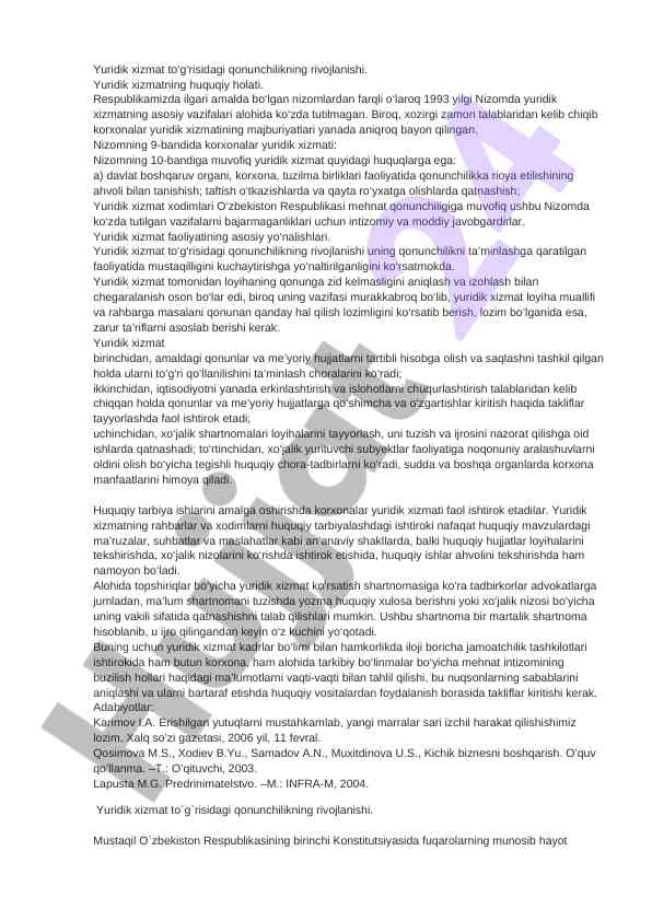 Yuridik xizmat to‘g‘risidagi qonunchilik rivoji