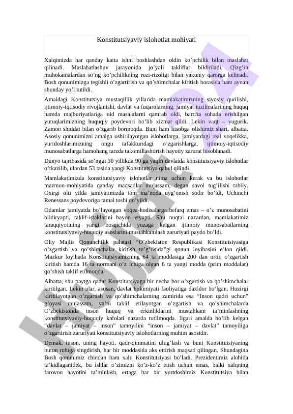 Konstitutsiyaviy islohotlar va ularning muhimligi