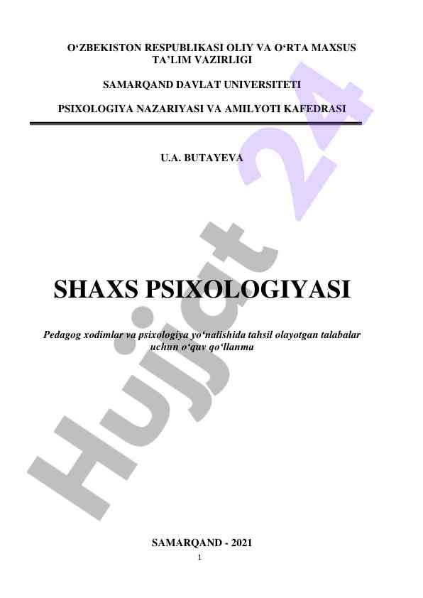 Shaxs psixologiyasi o‘quv qo‘llanma