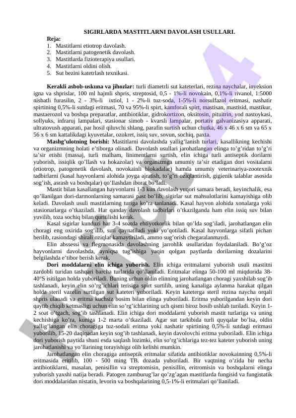 Sigirlarda mastitlarni davolash usullari