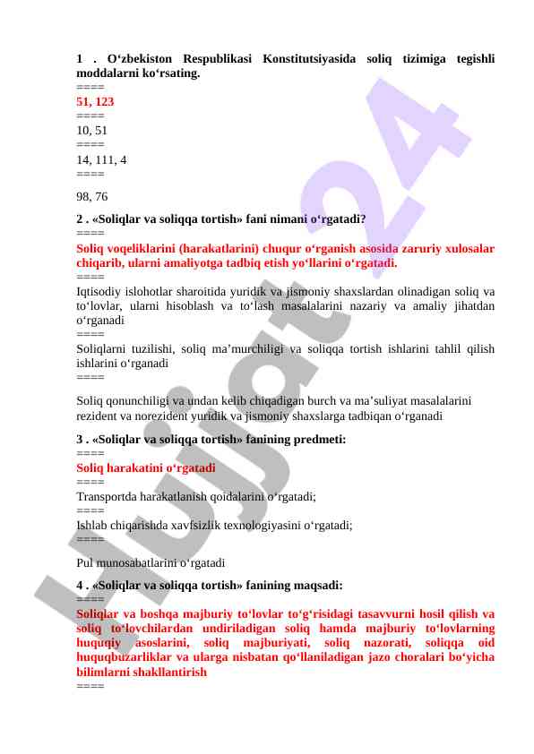 Soliqlar va soliqqa tortish fani o‘qitish metodologiyasi