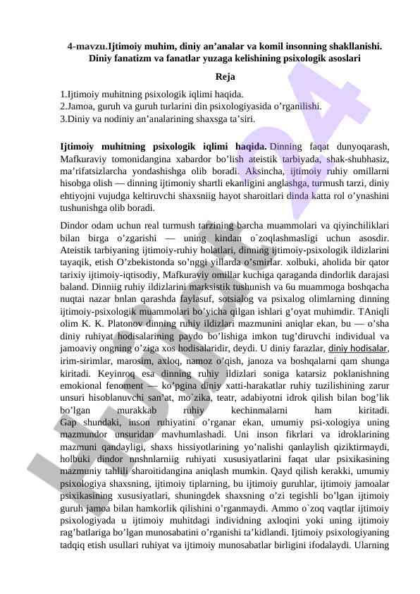 Diniy fanatizm va psixologik asoslar
