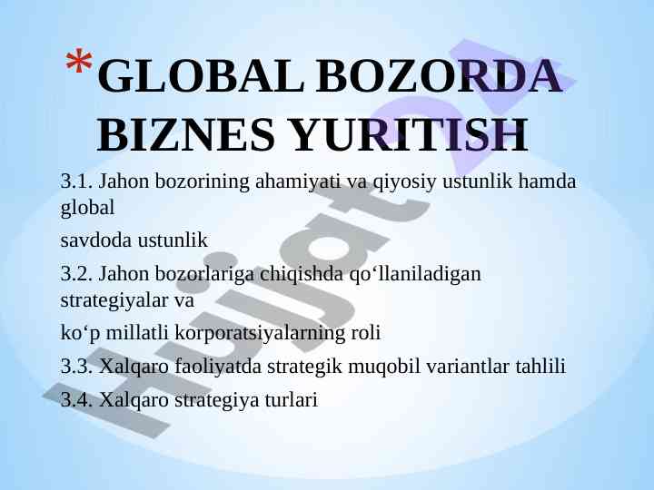 Global bozorda biznes yuritish strategiyalari