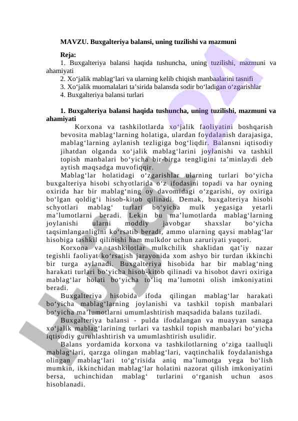Buxgalteriya balansi tuzilishi va mazmuni