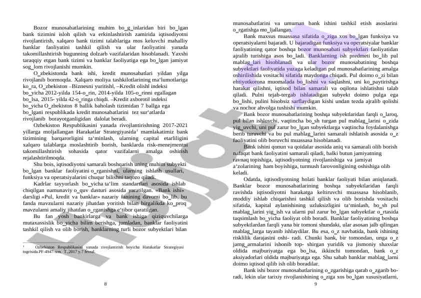 Bank tizimini isloh qilish va rivojlantirish