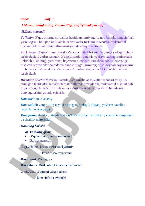 Baliqlarning xilma-xilligi va tog’ayli baliqlar
