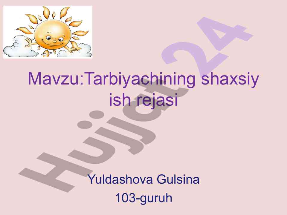 Tarbiyachining shaxsiy ish rejasi maktabgacha ta'limda