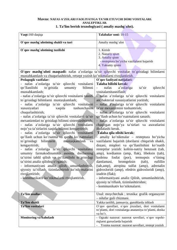 Nafas a’zolari faoliyatiga ta’sir etuvchi dori vositalari