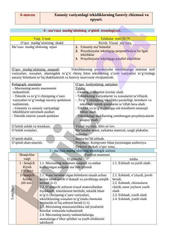 Xususiy vaziyatdagi tekisliklarning fazoviy chizmasi