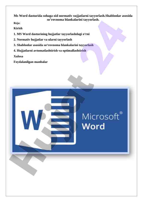 Ms word dasturida normativ hujjatlar tayyorlash