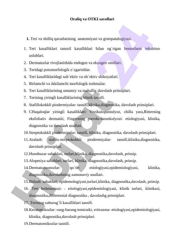 Teri kasalliklari va ularning diagnostikasi