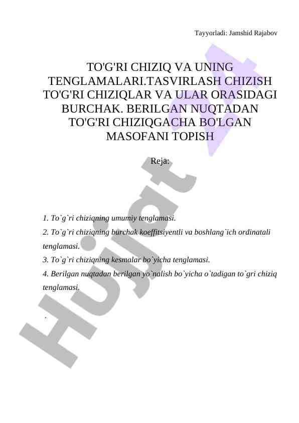 To'g'ri chiziq va uning tenglamalari