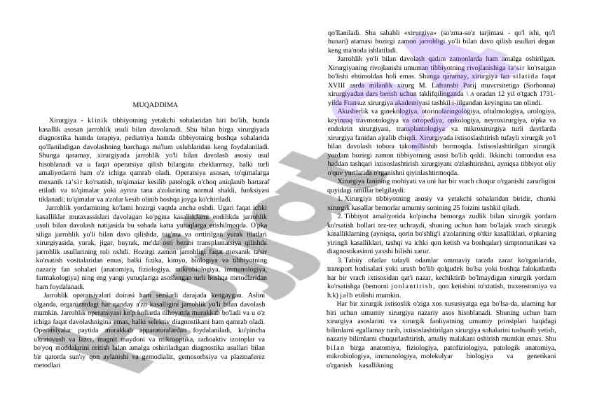 Xirurgiya: klinik tibbiyotning yetakchi sohasi
