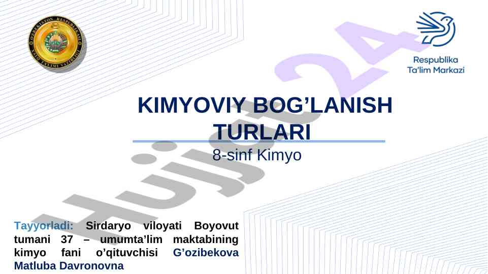 Kimyoviy bog‘lanish turlari bo‘yicha tadqiqot