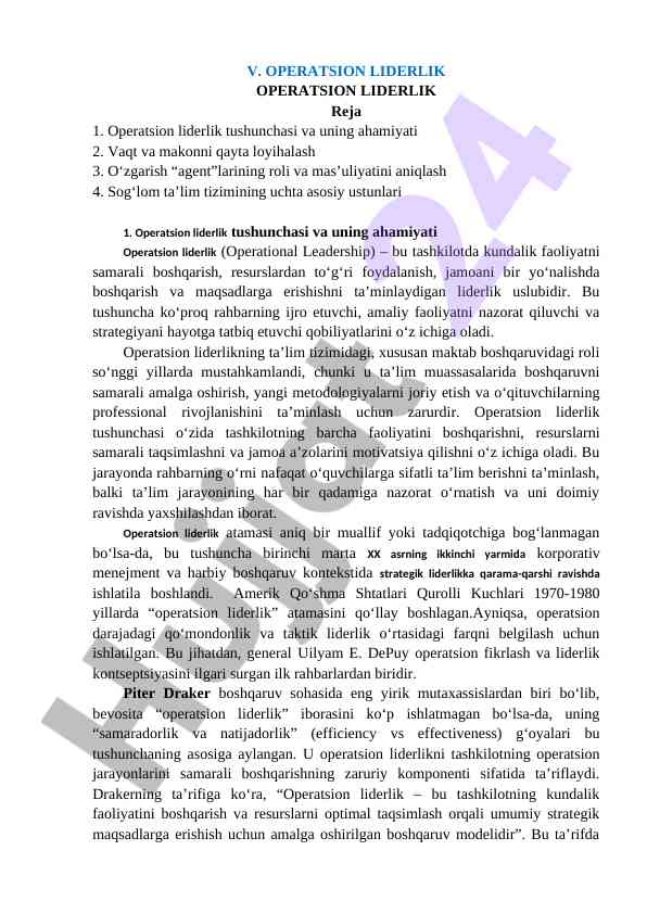 Operatsion liderlikning asosiy tamoyillari va ahamiyati