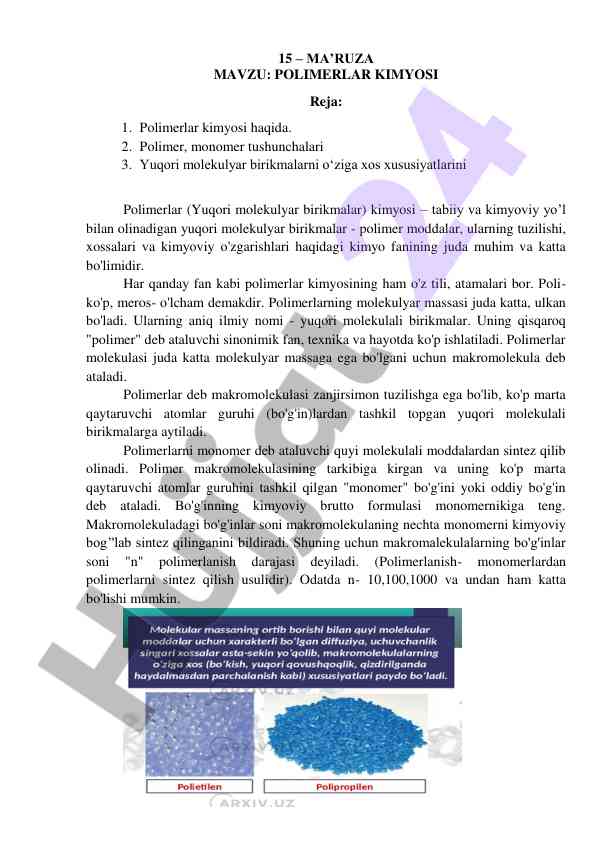 Polimerlar kimyosi haqida muhim ma'ruzalar