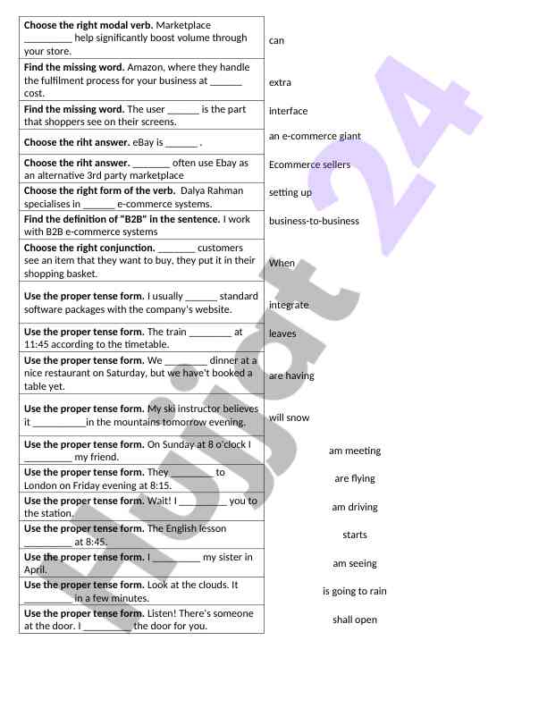 Ecommerce vocabulary and modal verbs exercises