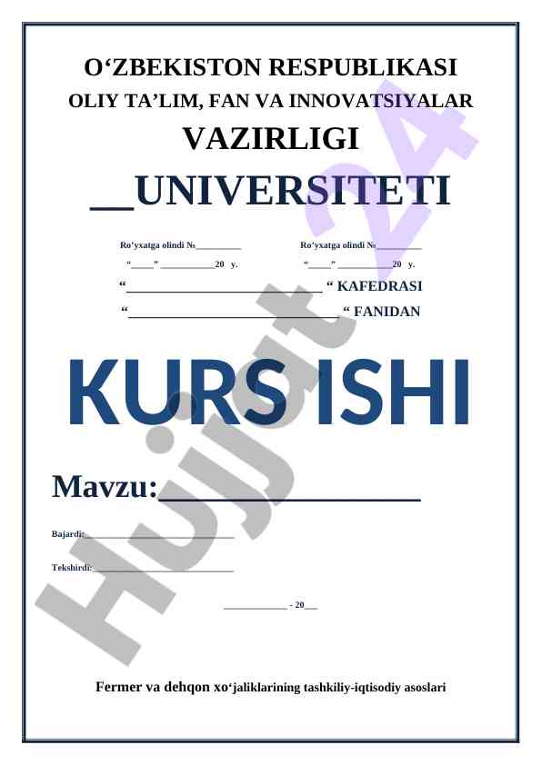 Fermer Va Dehqon Xoʻjaliklarining Tashkiliy-Iqtisodiy Asoslari