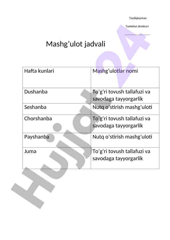 Nutqiy rivojlanish rejasi 2020-2021 o‘quv yili