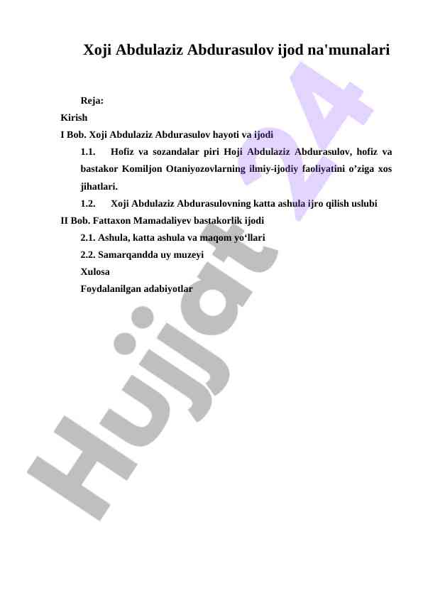 Xoji abdulaziz abdurasulov ijod na'munalari