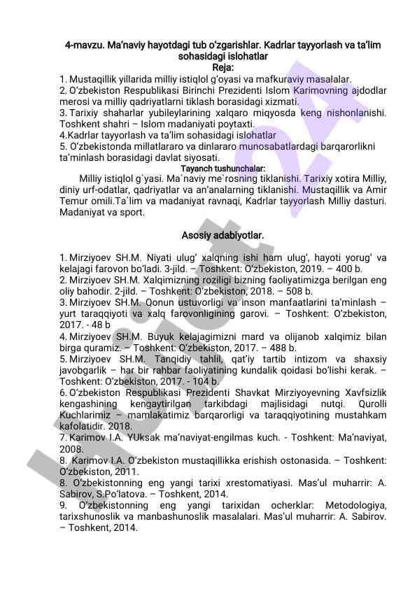 Ma’naviy hayotdagi tubo‘zgarishlar va ta’lim islohatlari