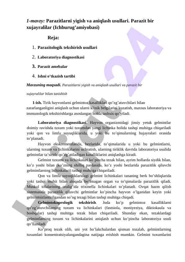 Parazitlarni yigish va aniqlash usullari