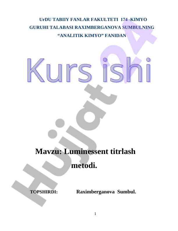 Luminessent titrlash metodi tahlili