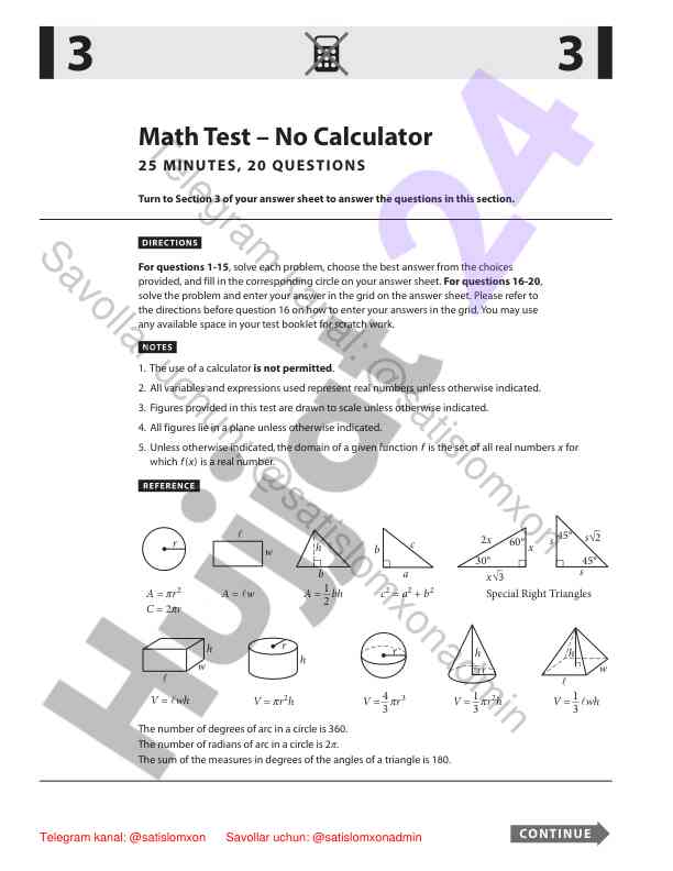 Matematika testi - kalkulyatorisiz 20 savol