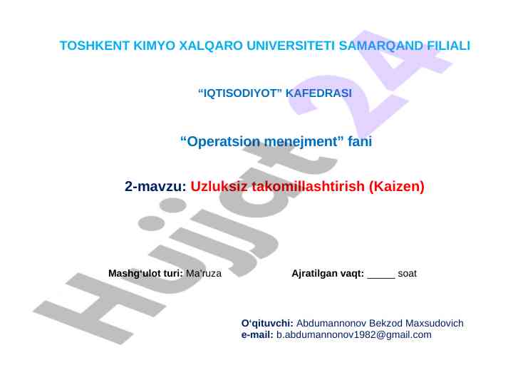Uzluksiz takomillashtirish (kaizen) mavzusidagi ma’ruza