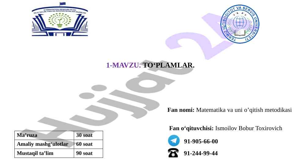 To‘plamlar tushunchasi va elementlari