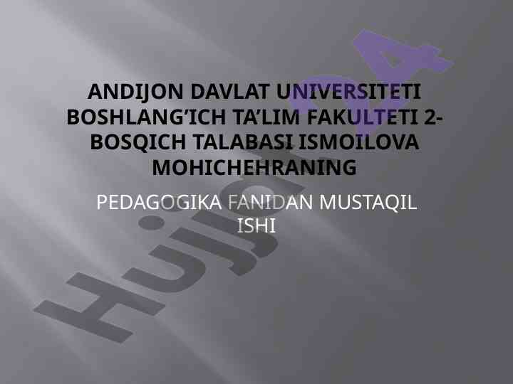 Tarbiyaning umumiy metodlari bo'yicha mustaqil ish