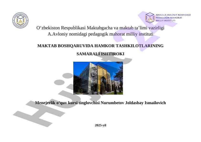 Maktab boshqaruvida hamkor tashkilotlarining roli