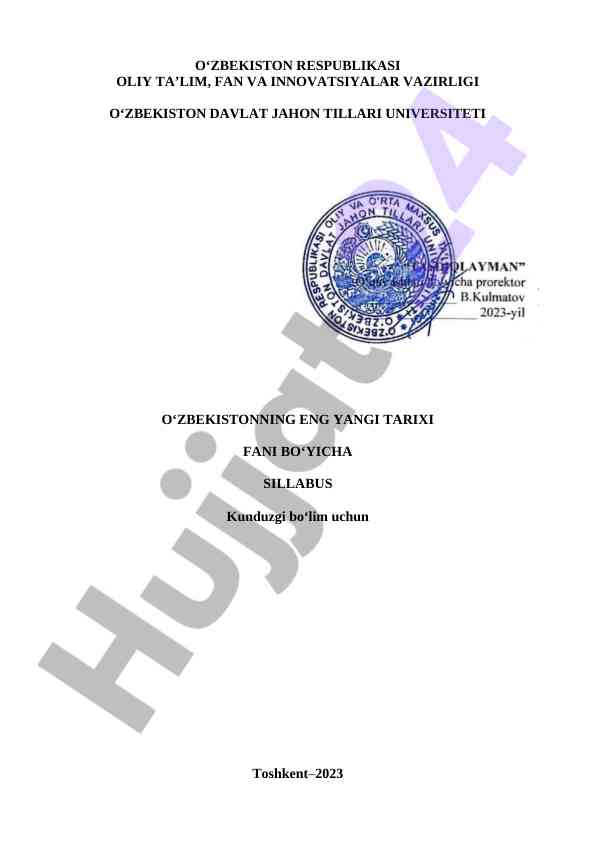 Eng yangi tarixi faniga doir sillabus 2023