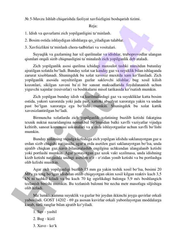Ishlab chiqarishda faoliyat xavfsizligi tizimi