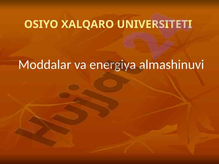 Moddalar va energiya almashinuvi haqida umumiy tushuncha
