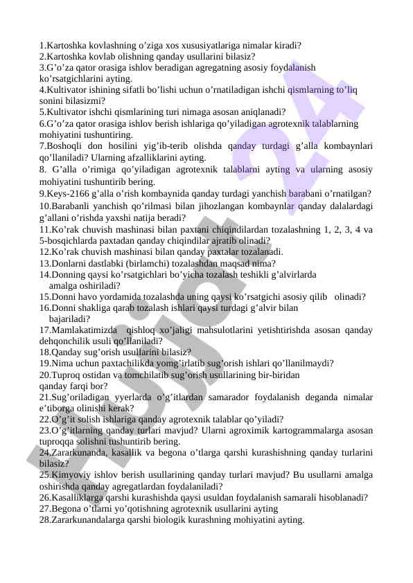 Agrotexnik talablar va qishloq hojaligi usullari