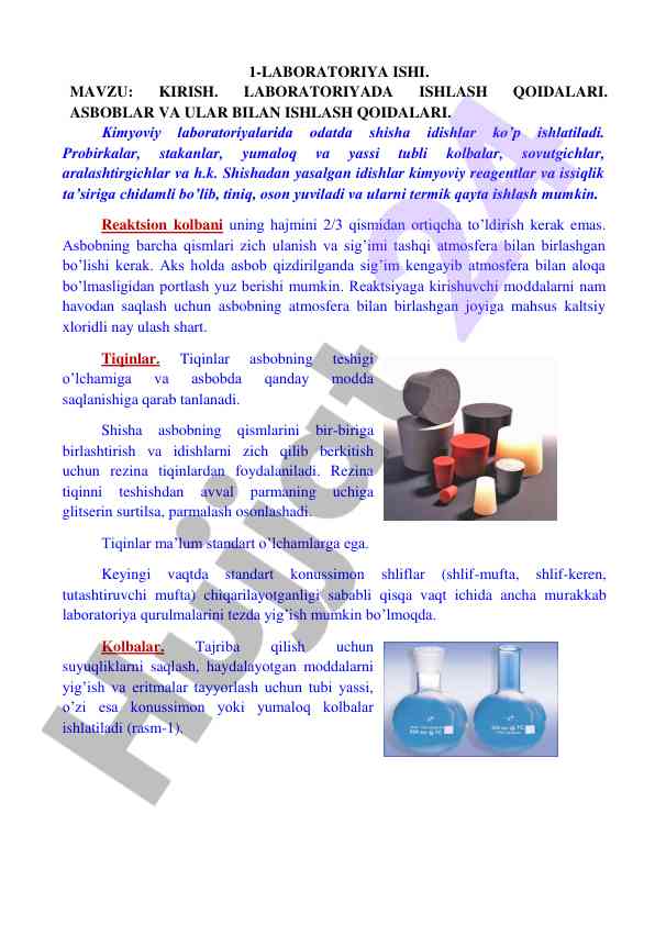 Laboratoriya ishlari: kirish va qoidalar