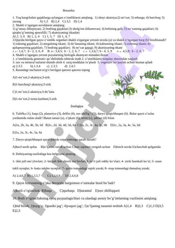 O'simliklarning shakli o'zgargan organlarini aniqlash