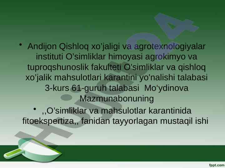 Karantin ob’yektlarining ekspertiza qilish usullari