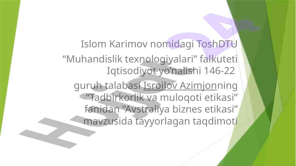 Avstraliya biznes etikasi taqdimoti