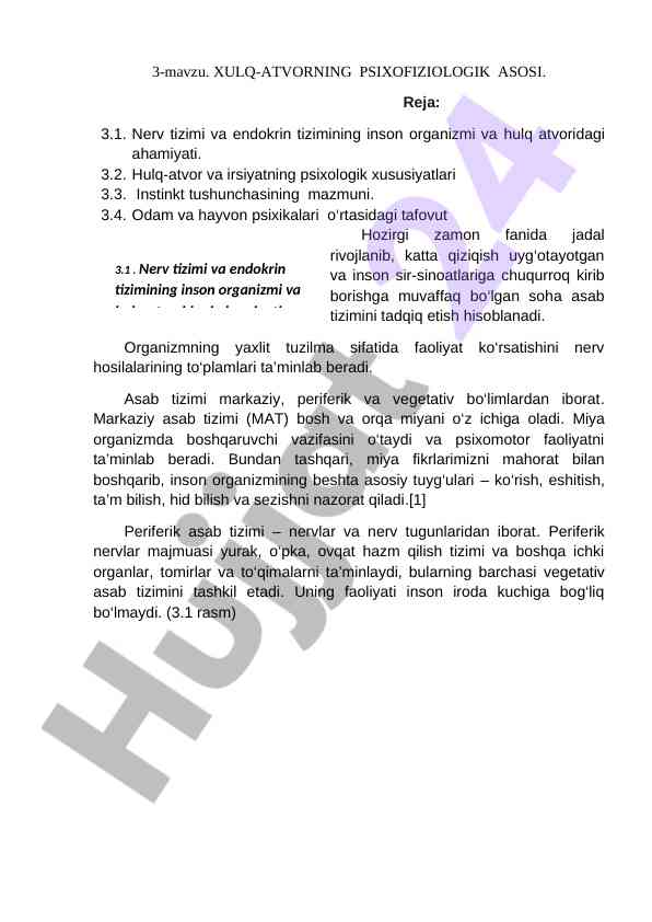 Xulq-atvor va asab tizimi psixofiziologiyasi