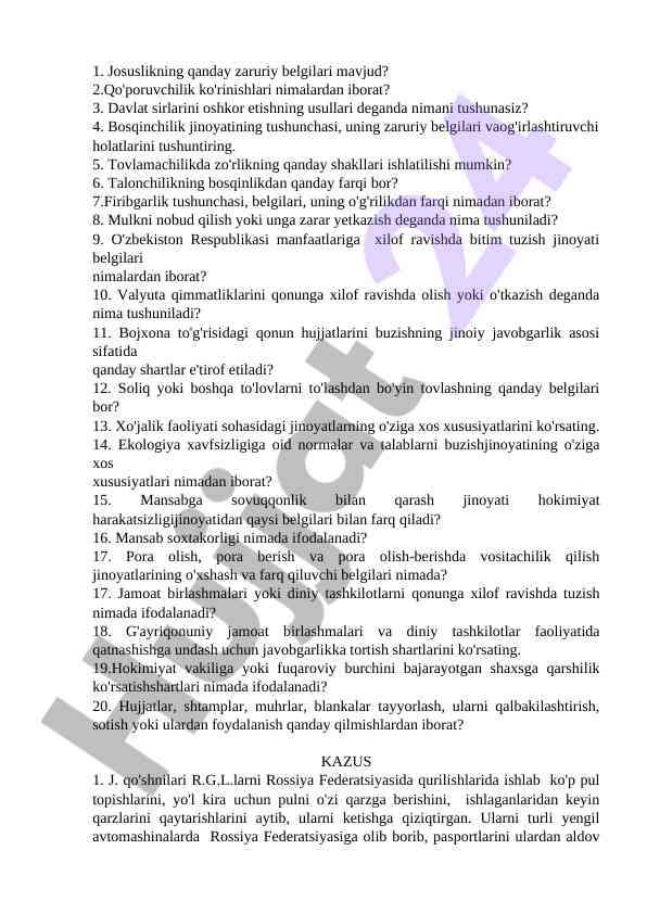 Jinoyat turlari va ularning o'ziga xos xususiyatlari
