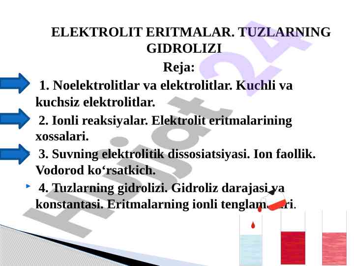 Elektrolit eritmalari va tuzlarning gidrolizi