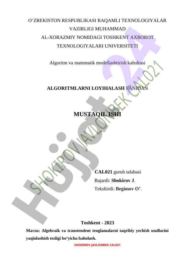 Algebraik va transtendent tenglamalar yechish usullar