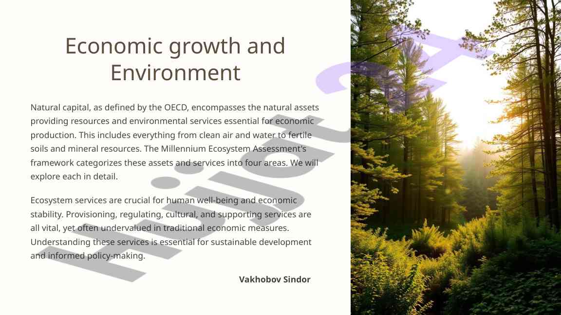 Economic growth and environment ecosystem services analysis