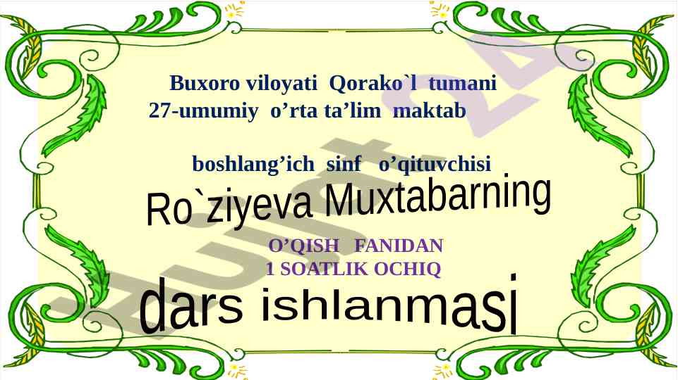 Ochiq dars ishlanmasi: beminnat yordam mavzusi