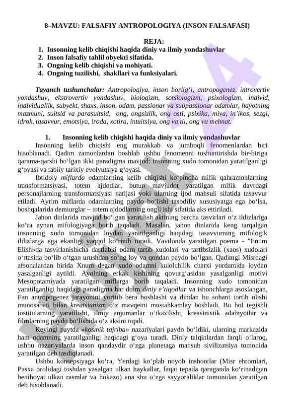 Falsafiy antropologiya inson falsafasi tahlili