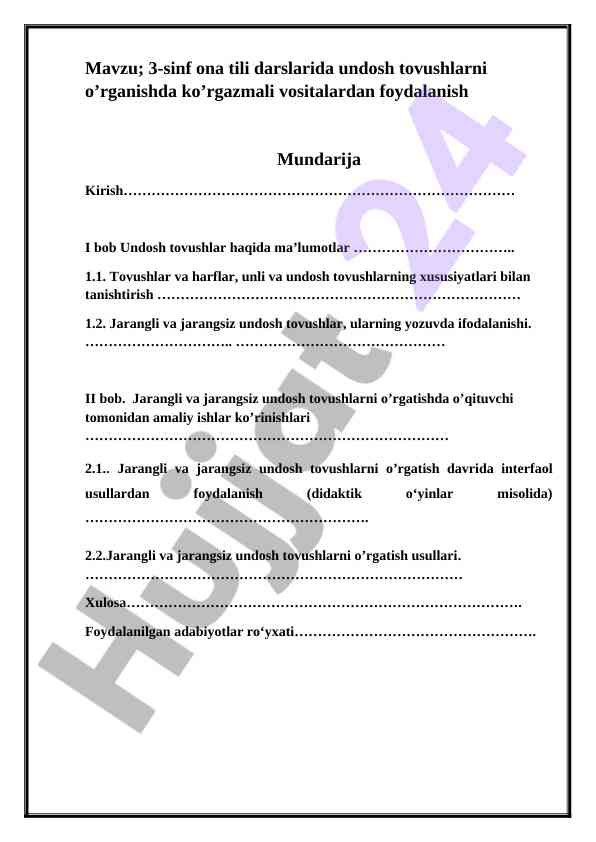 Undosh Tovushlarni O‘rganishda Ko‘rgazmali Vositalar