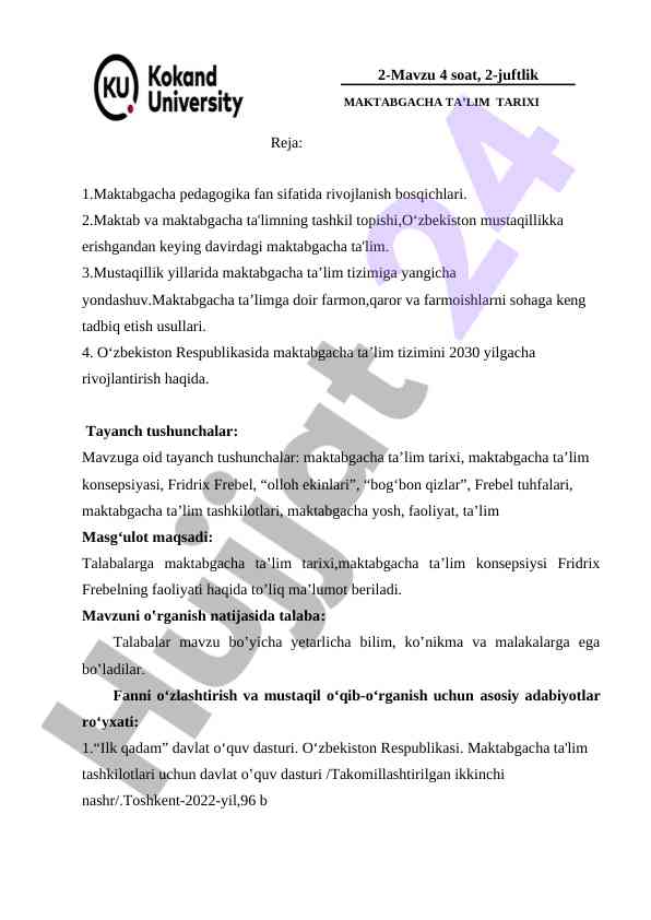 Maktabgacha Ta’lim Tarixi